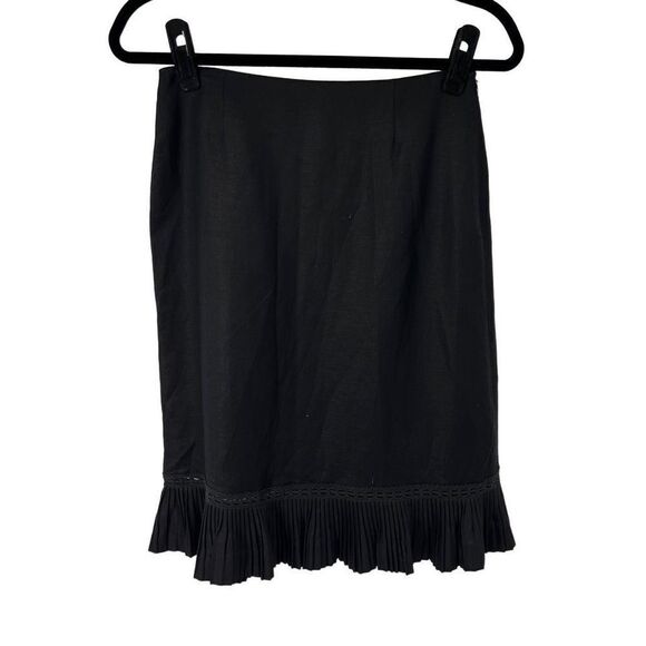 Vintage‎ Black Pleated Hem Linen Blend Pencil Skirt - Picture 1 of 9